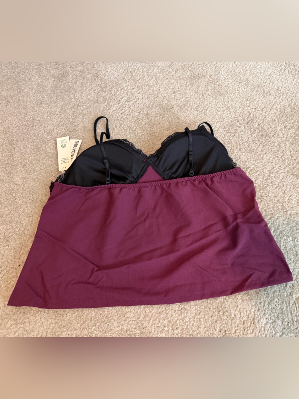 174 - No Boundaries Burgundy Camisole with Black Lace Trim - Picture 2 of 4